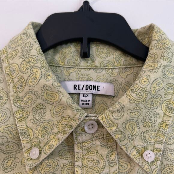 RE/DONE 70s Short Sleeve Shirt Citrus Paisley Cotton Button Front Top, Small - Picture 2 of 7